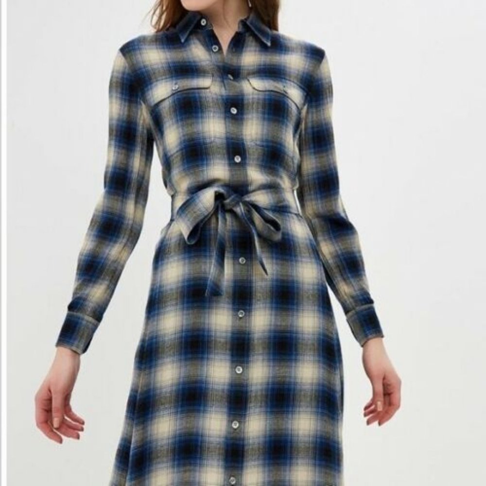 Polo Ralph Lauren Plaid Twill Shirt Dress Blue ~ NWT